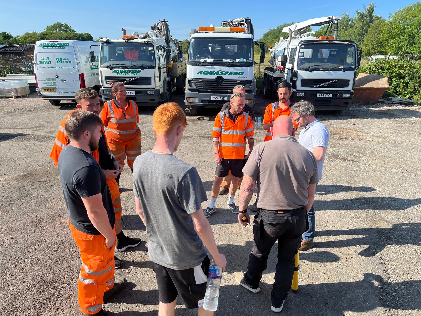 Professional drainage team at work